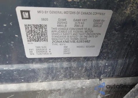 2020 Chevrolet Equinox Fwd Premier 1.5L Turbo from USA, damaged, VIN 2GNAXNEV8L6283462